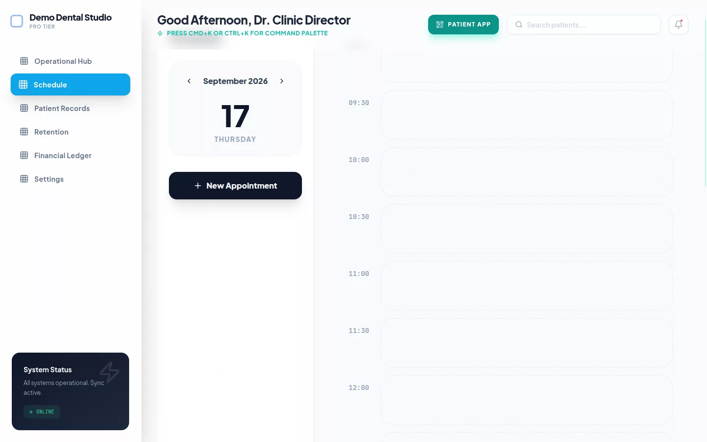 Appointment schedule across the practice