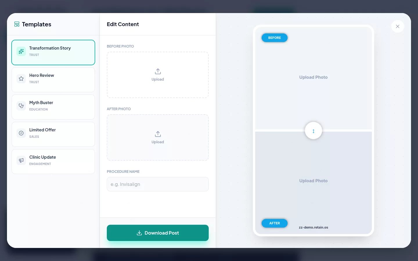 Social studio with branded post templates