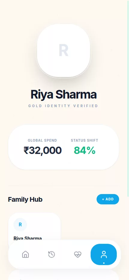 Family hub showing linked members and a pooled points balance