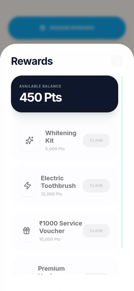 Rewards ledger showing points earned and referral bonuses